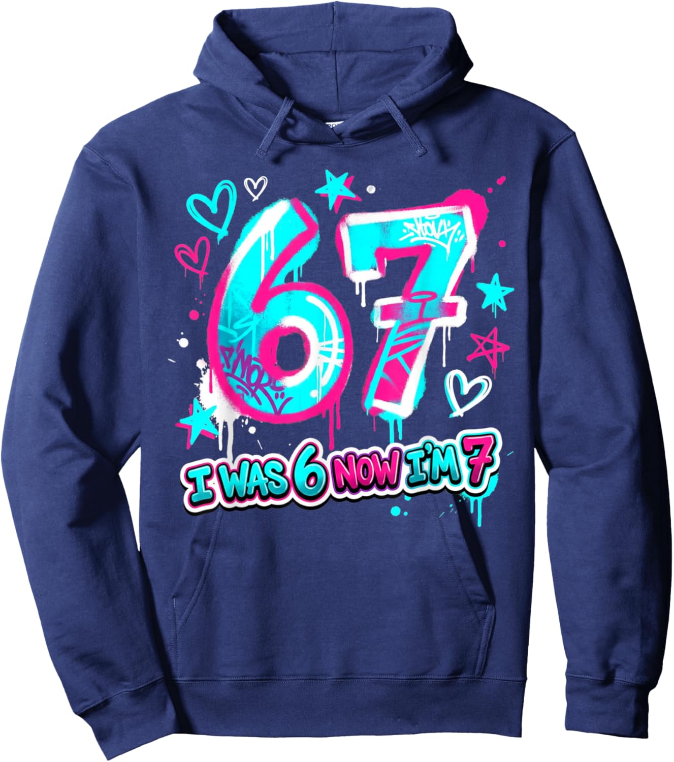 Six Seven Meme 7 Year Old Birthday Shirt was 6 Now I'm 7 Hoodie - Hoodie | Navy
