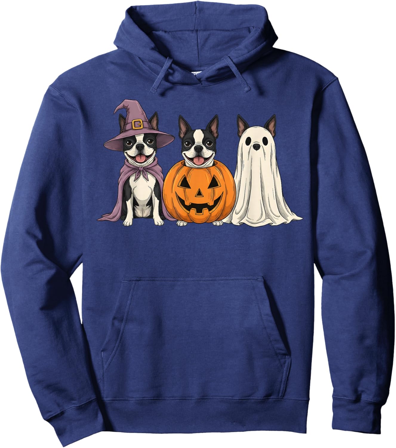 Spooky Ghost Boston Terrier Pumpkin Halloween Dog Lover Hoodie - Hoodie | Navy