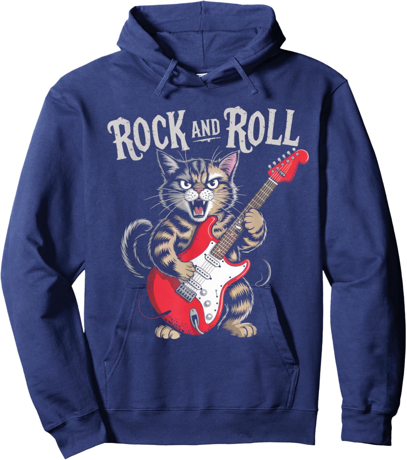 Rock and Roll Cat Playing Guitar Rock Star Women Kid Hoodie - Hoodie | Navy