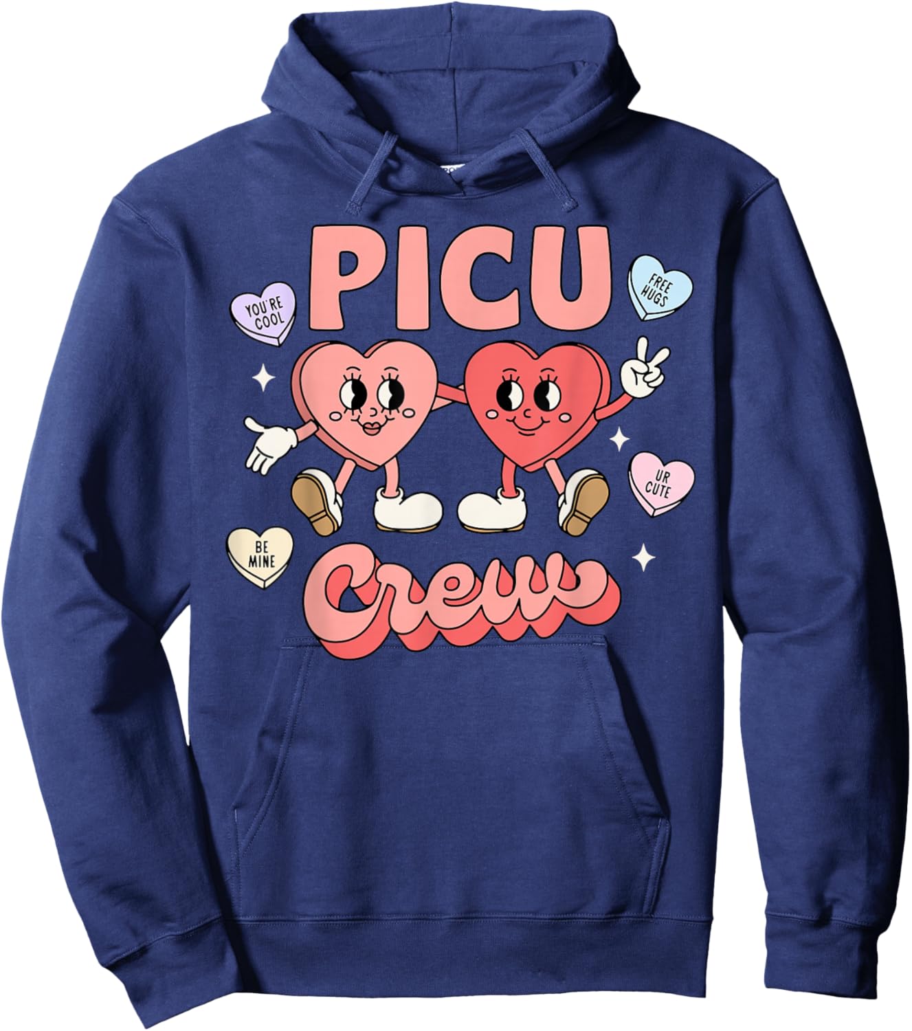 PICU Crew Candy Heart Valentine Pediatric ICU Nurse RN Women Hoodie - Hoodie | Navy
