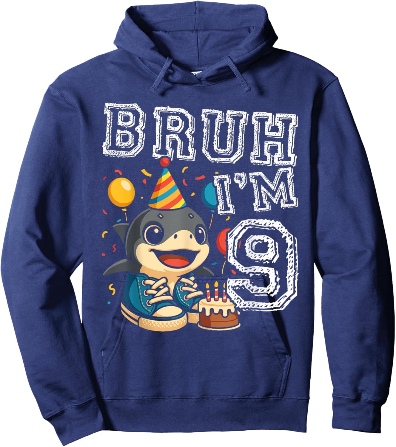 Italian Brainrot Bruh I'm 9 Age 9th Kids Boys Girls Hoodie - Hoodie | Navy