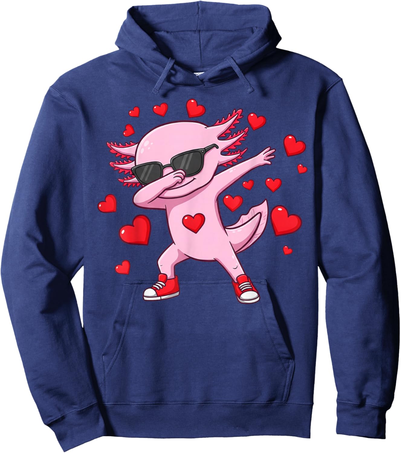 Dabbing Axolotl Heart Valentines Day as Girls Boys Kids Hoodie - Hoodie | Navy