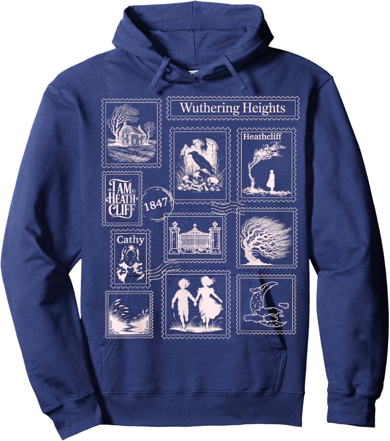 Wuthering Heights Gothic Book Lover Stamps Hoodie - Hoodie | Navy