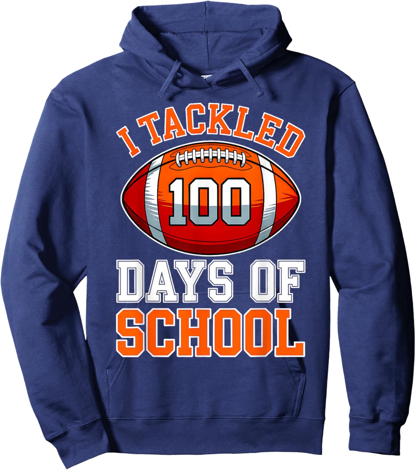 100th Day of School Kids Football 100 Days of School Boys Hoodie - Hoodie | Navy