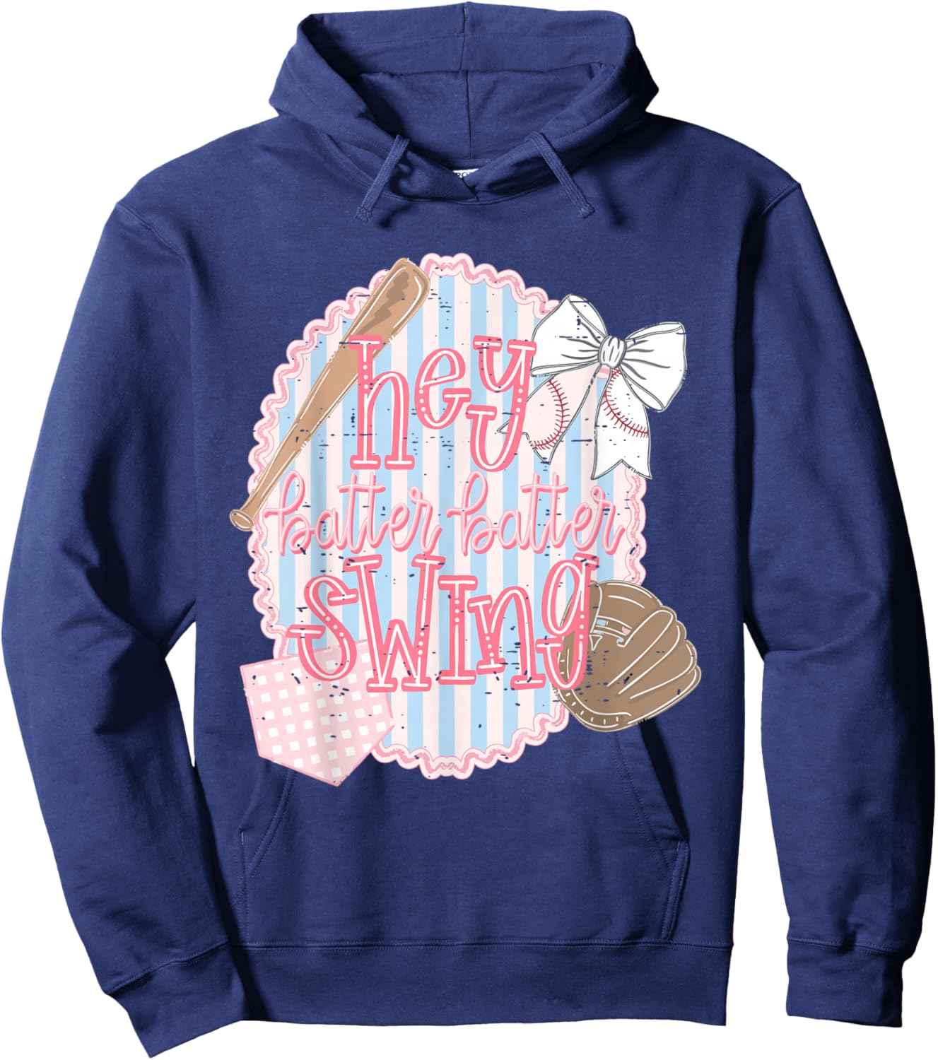 Hey Batter Batter Swing Baseball Game Day Coquette Bow Girly Hoodie - Hoodie | Navy