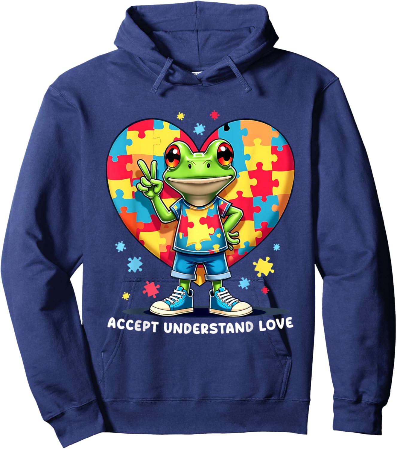 Puerto Rico Coqui Frog Autism Acceptance Puzzle Heart Art Hoodie - Hoodie | Navy