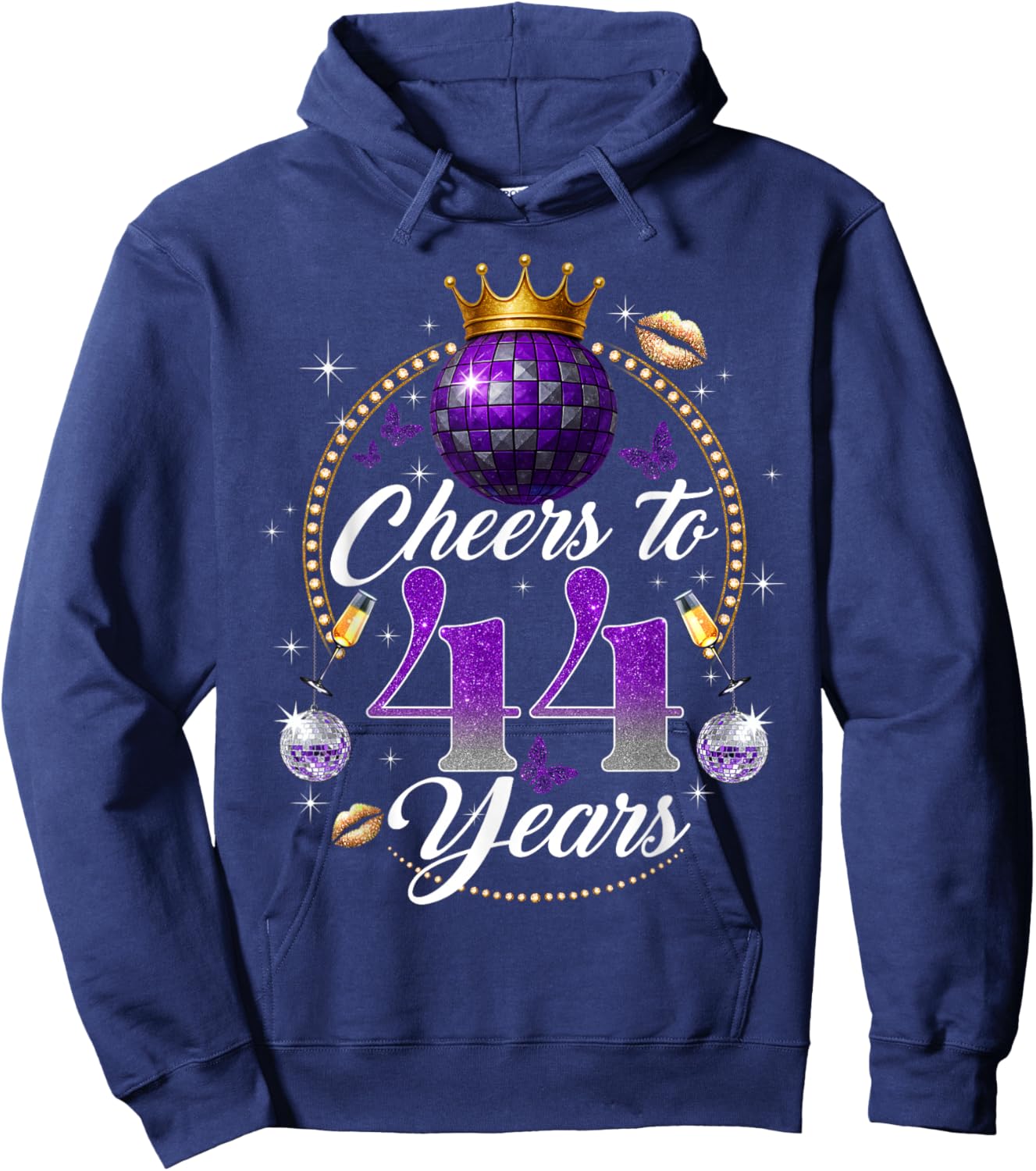 Cheers to 44 Years Old Wedding Anniversary 44th Birthday Hoodie - Hoodie | Navy