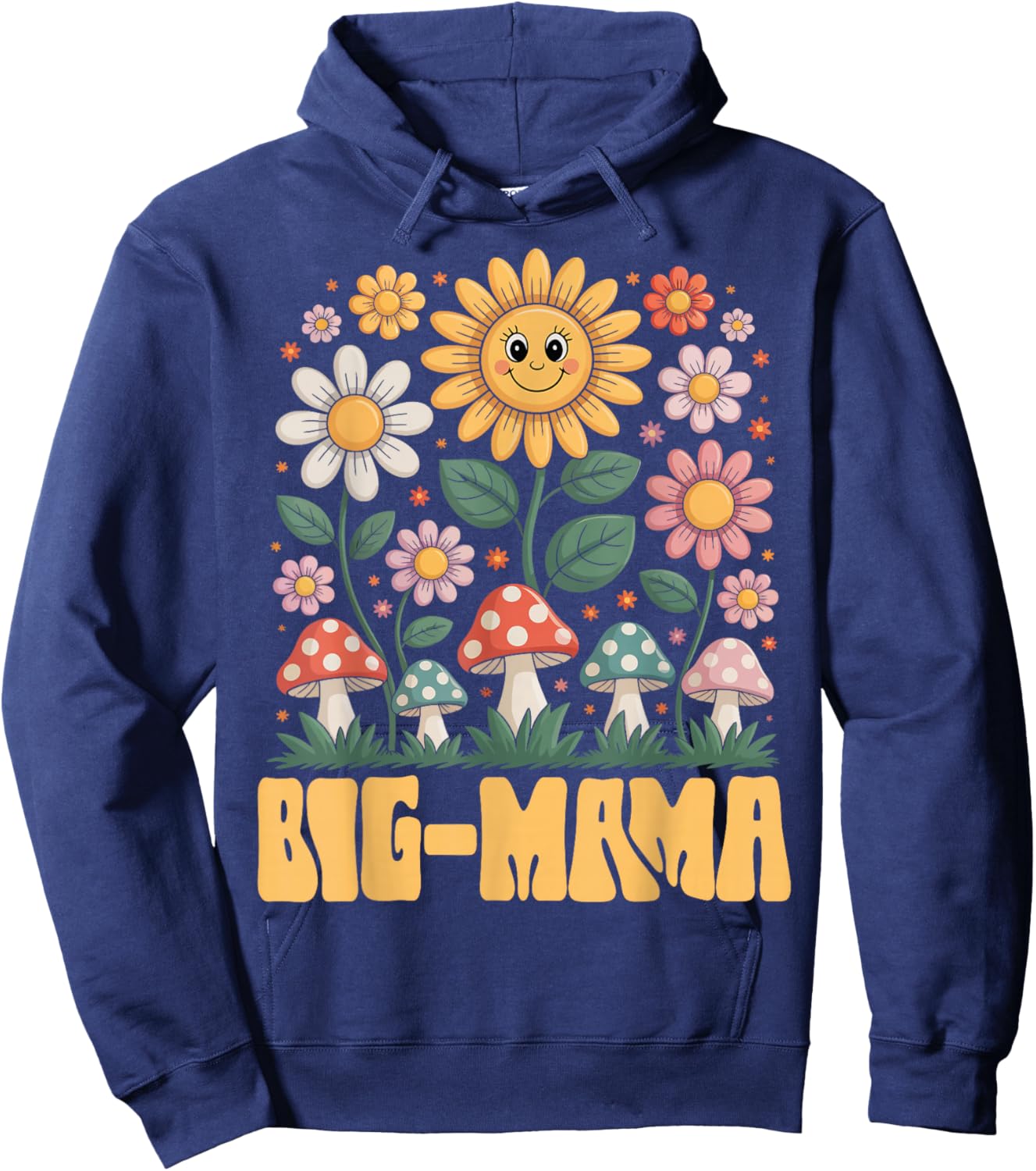 Big-Mama Mother’s Day Floral Sunflower Mushroom Style Hoodie - Hoodie | Navy