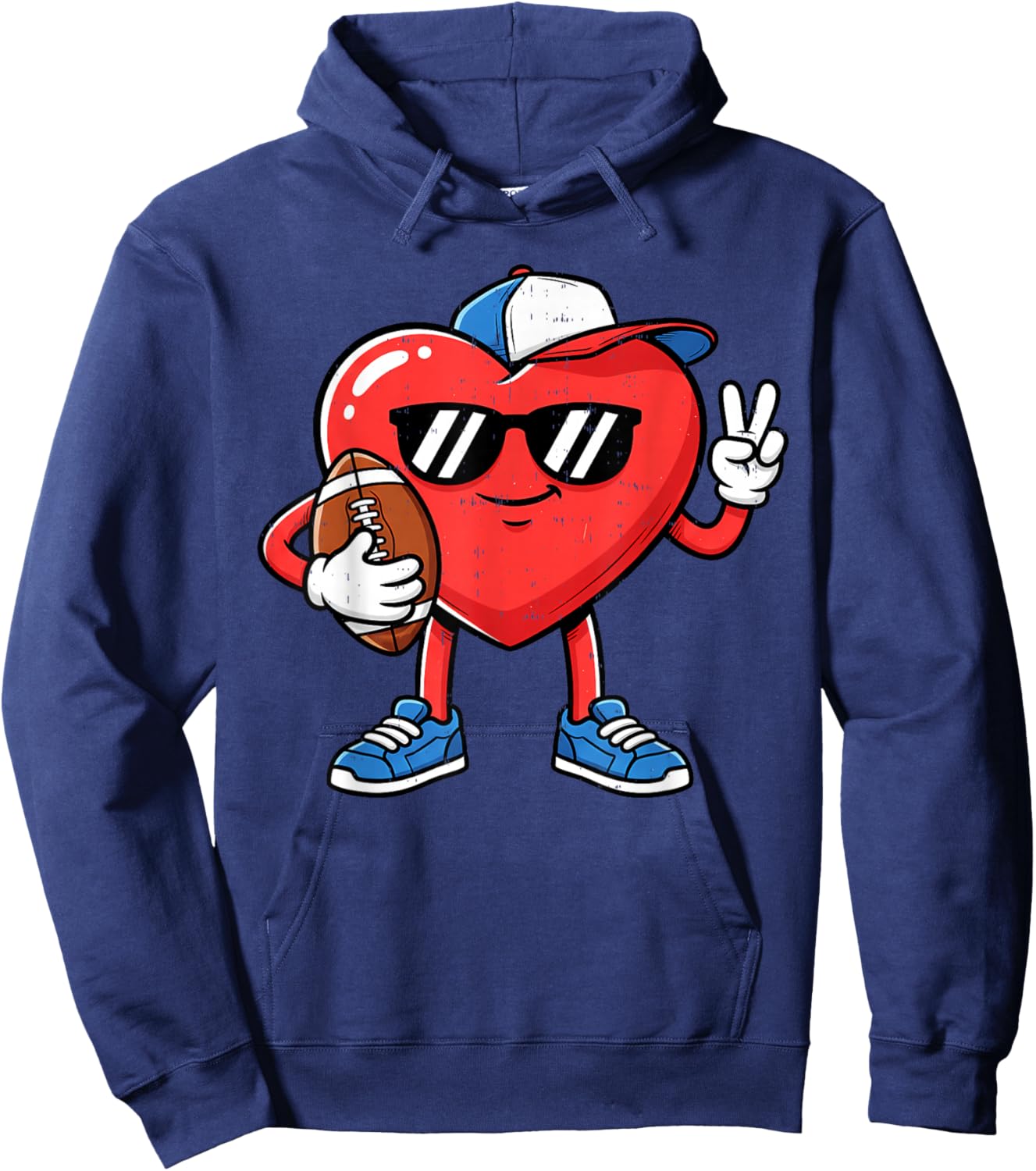 Heart Play Football Valentines Day for Teens Boys Girls Kids Hoodie - Hoodie | Navy