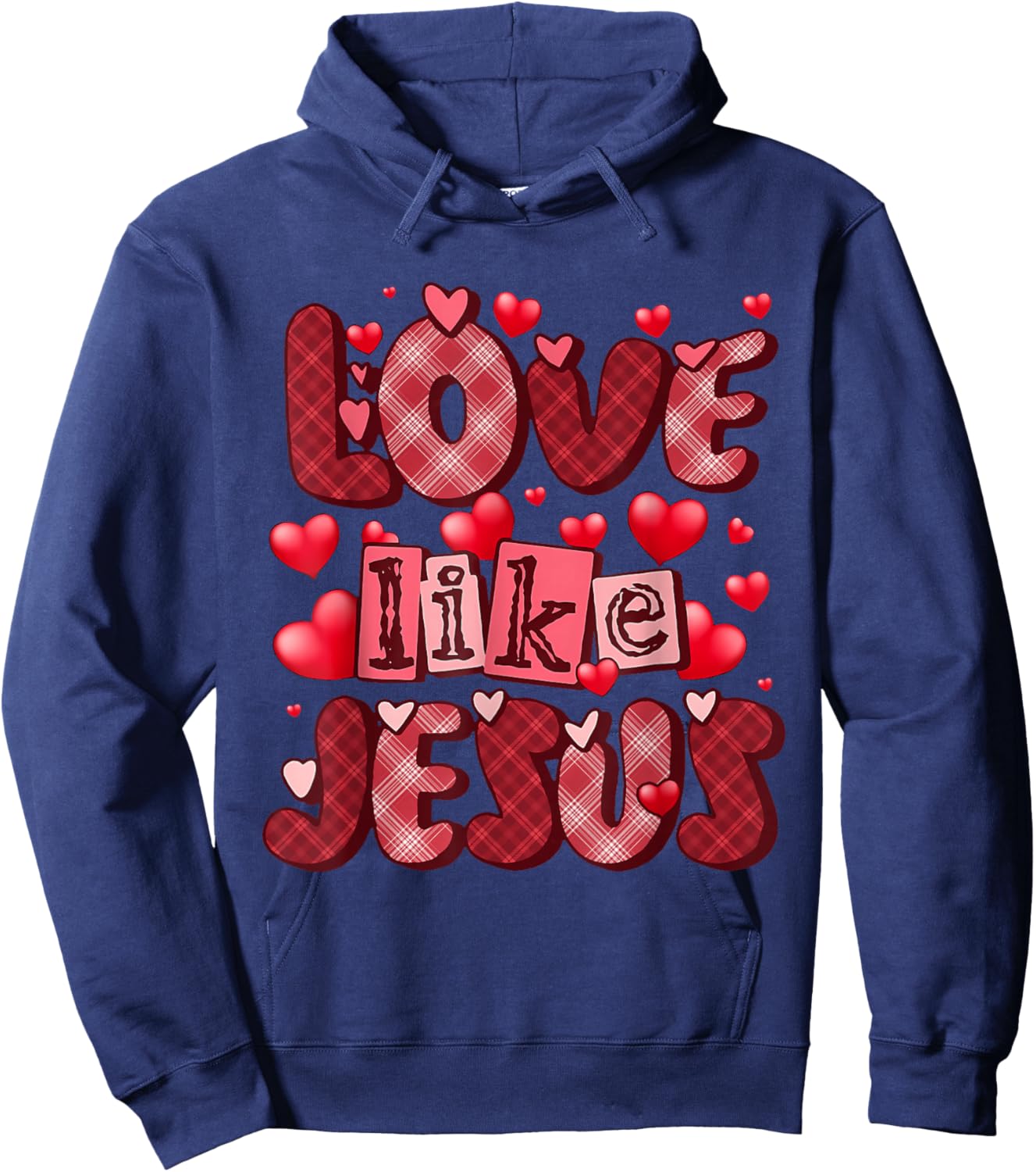 Love Like Jesus Valentine's Day Red Plaid Hearts Christian Hoodie - Hoodie | Navy