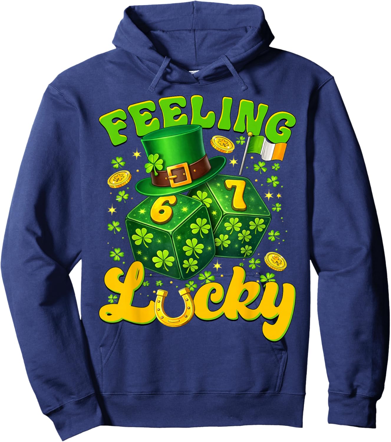 Feeling Lucky St Patricks Day Six Seven Dice 67 Meme Men Boy Hoodie - Hoodie | Navy