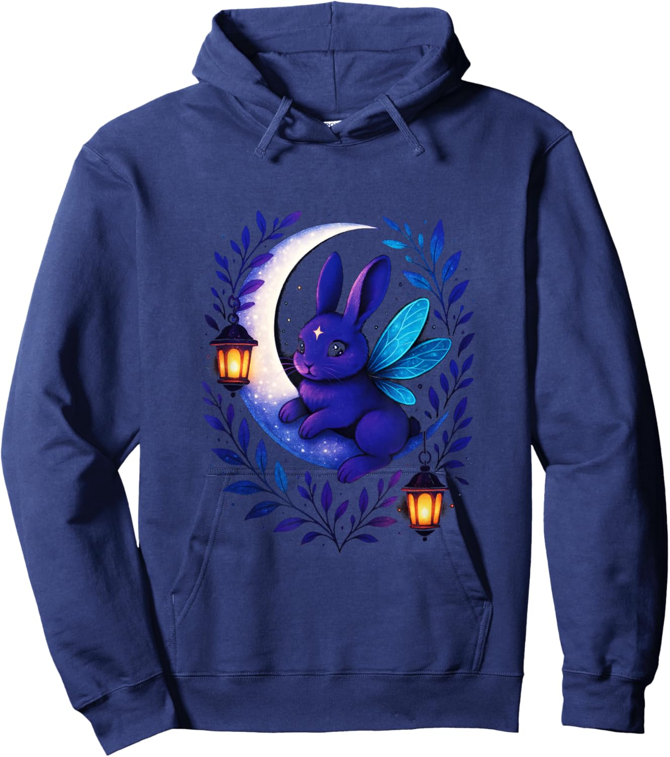 Mystic Bunny on Moon - Kawaii Pastel Goth Art Hoodie - Hoodie | Navy