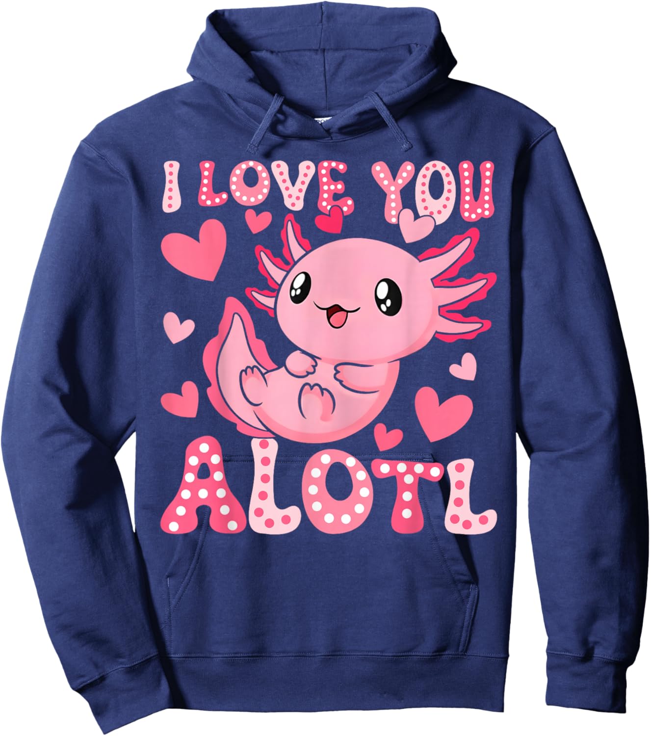 Cute I Love You Axolotl Valentine Day Women Girls Kids Hoodie - Hoodie | Navy