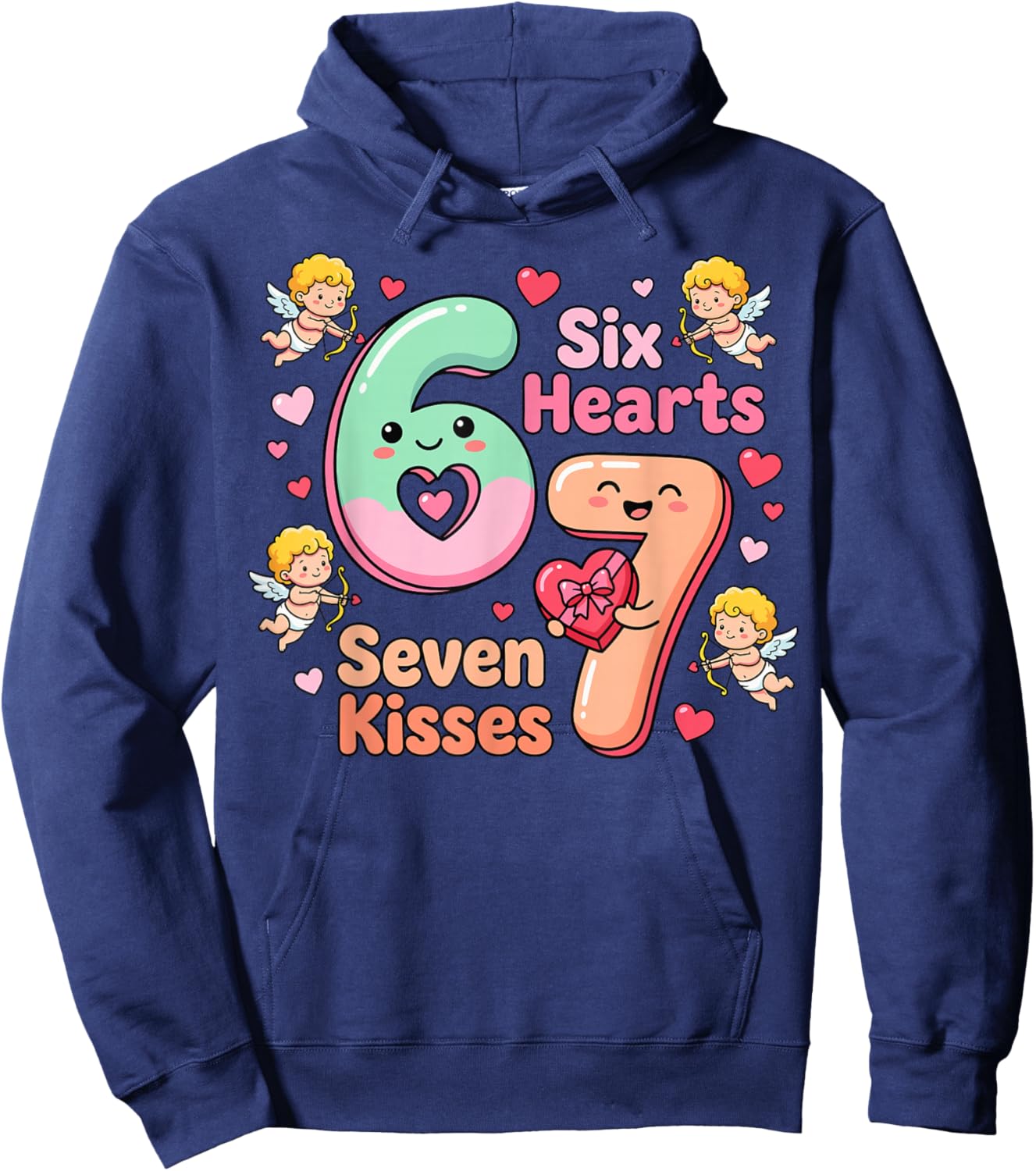 Six Hearts Seven Kisses Valentine's Day 67 Hoodie - Hoodie | Navy