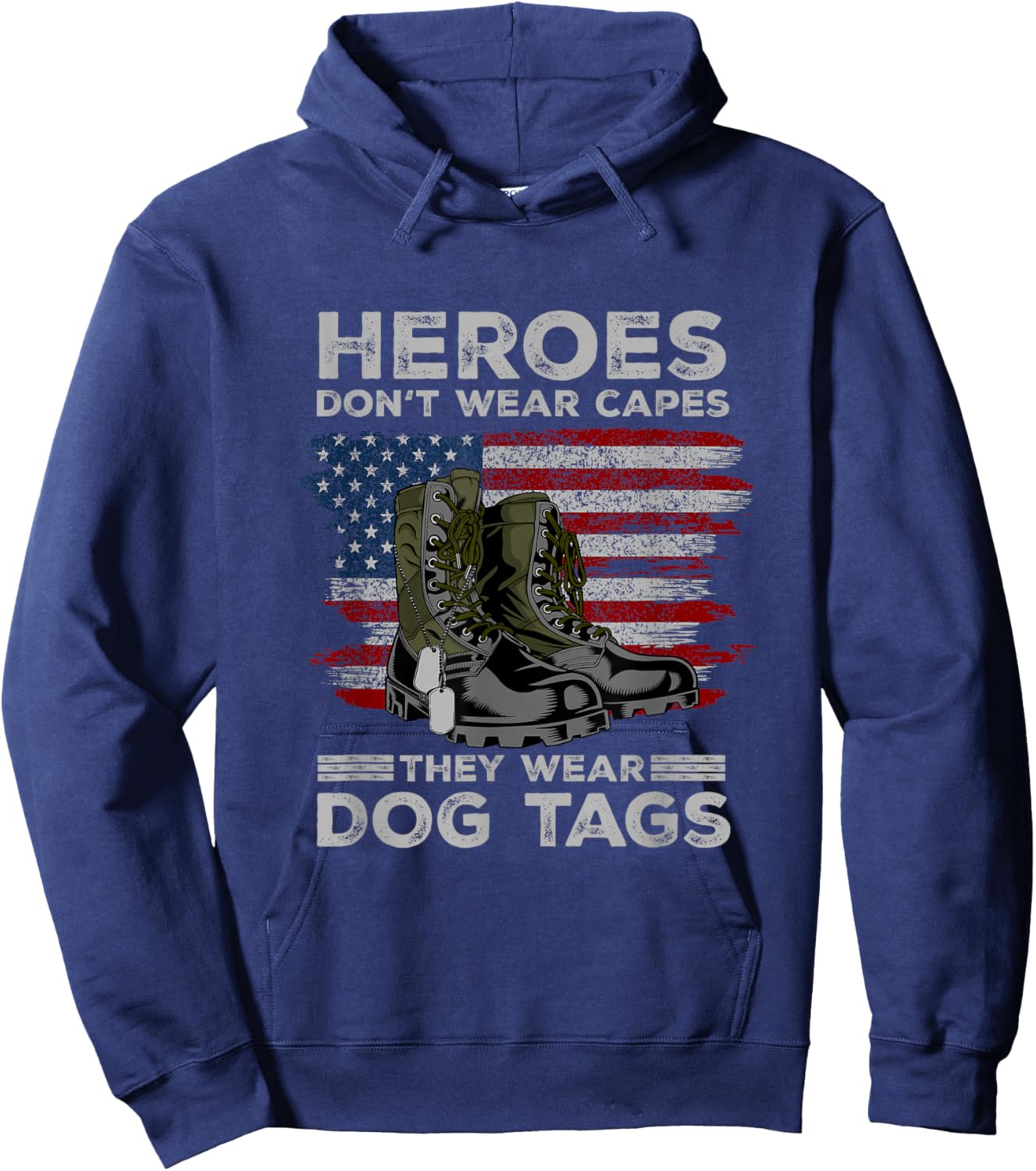 Heroes Don't Wear Capes They Wear Dog Tags Combat Boots Vet Hoodie - Hoodie | Navy