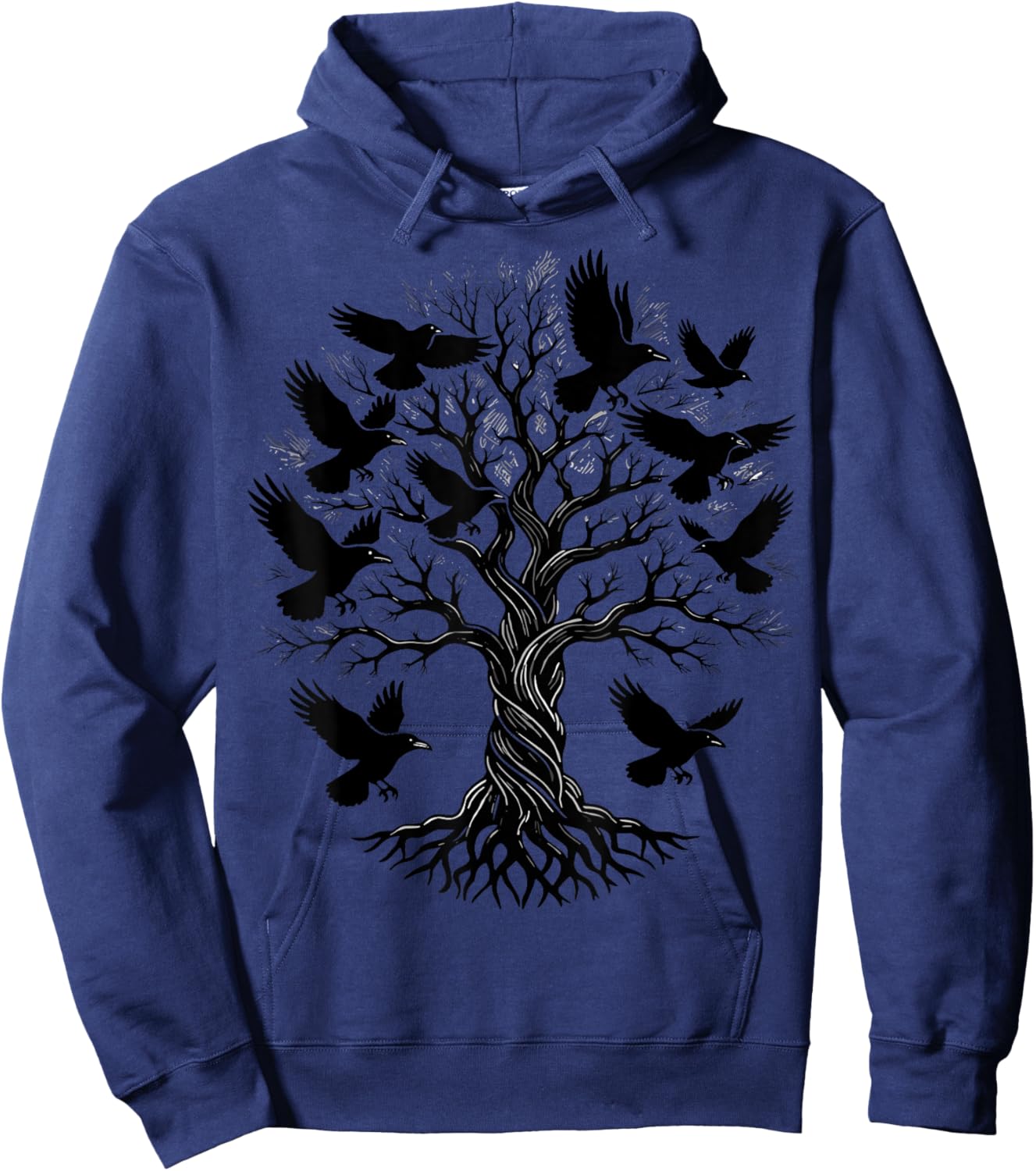 Gothic Raven Tree Retro Hoodie - Hoodie | Navy