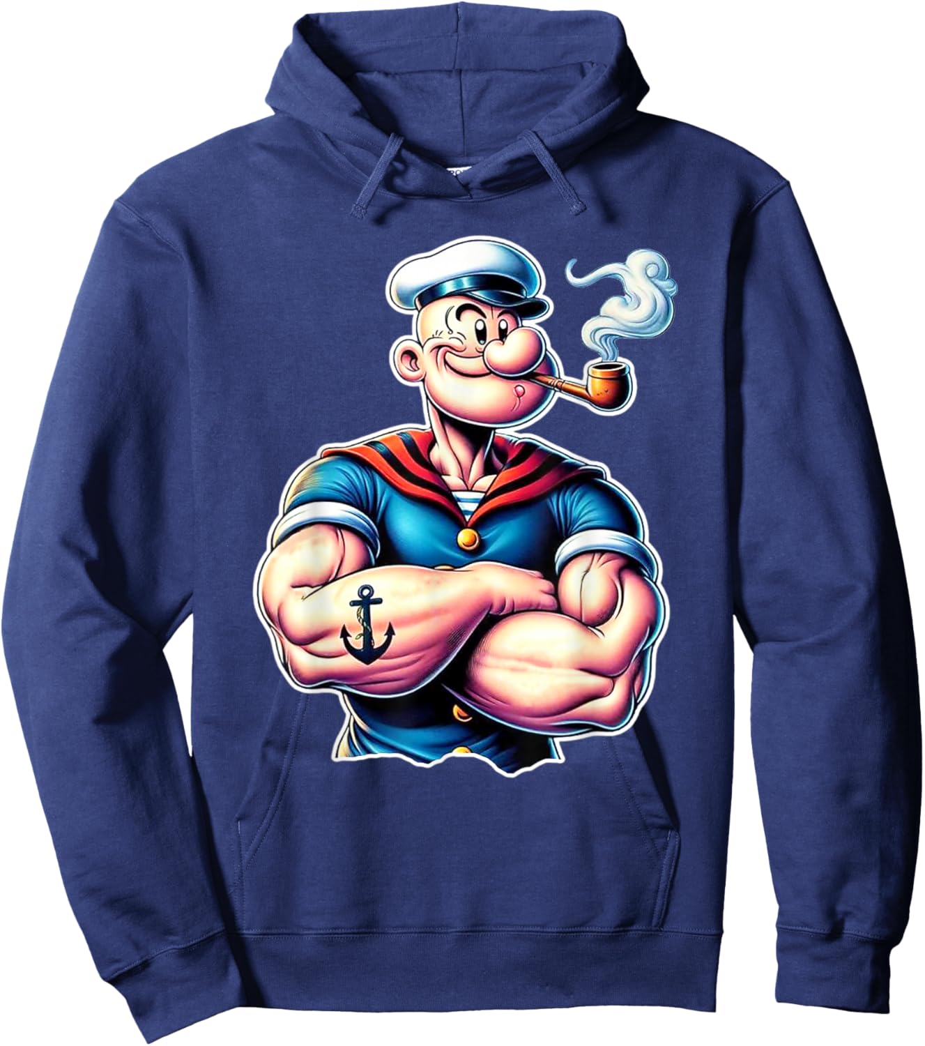 Vintage Pop Eye Cartoon Muscular Tattoo Hoodie - Hoodie | Navy