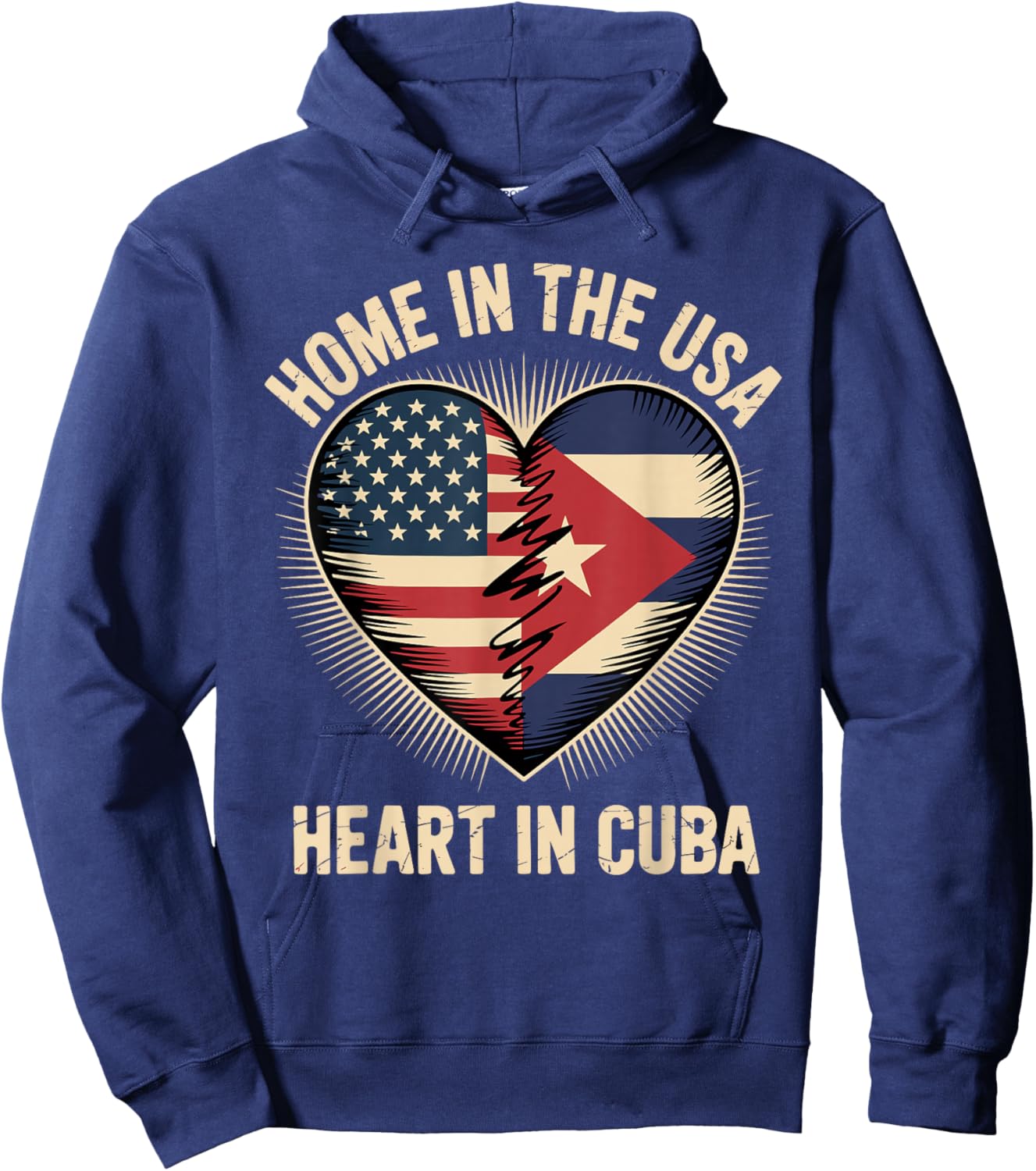 Home in The USA Heart in Cuba American Cuban America Hoodie - Hoodie | Navy
