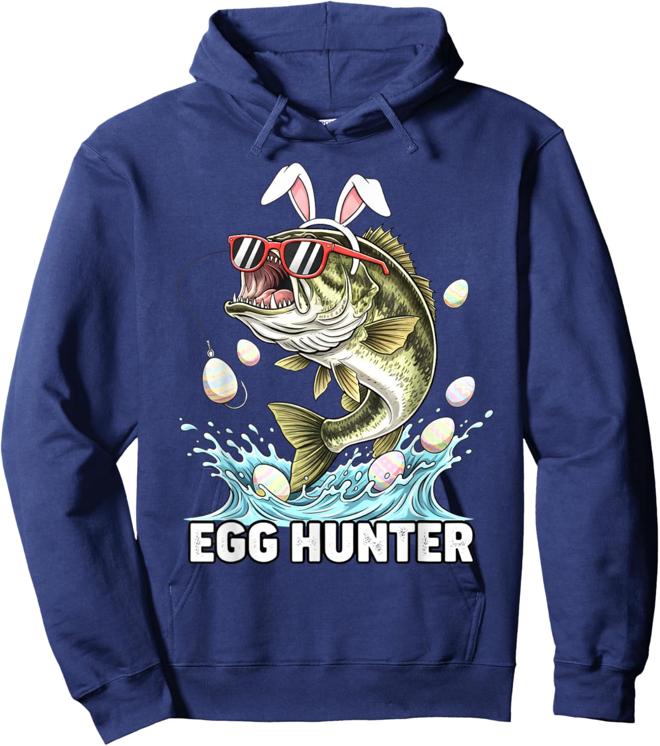 Egg Hunter Easter Funny Fishing Easter Bunny Ears Fisherman Hoodie - Hoodie | Navy