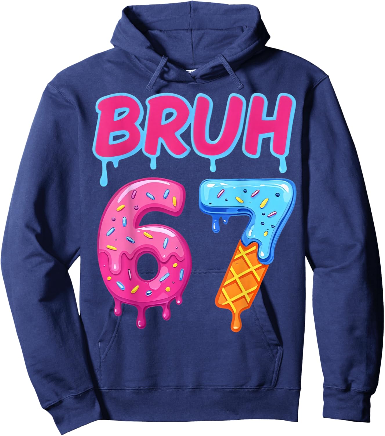 Retro Bruh 67 Meme Vintage Gift Women Kid Boy Girl Hoodie - Hoodie | Navy