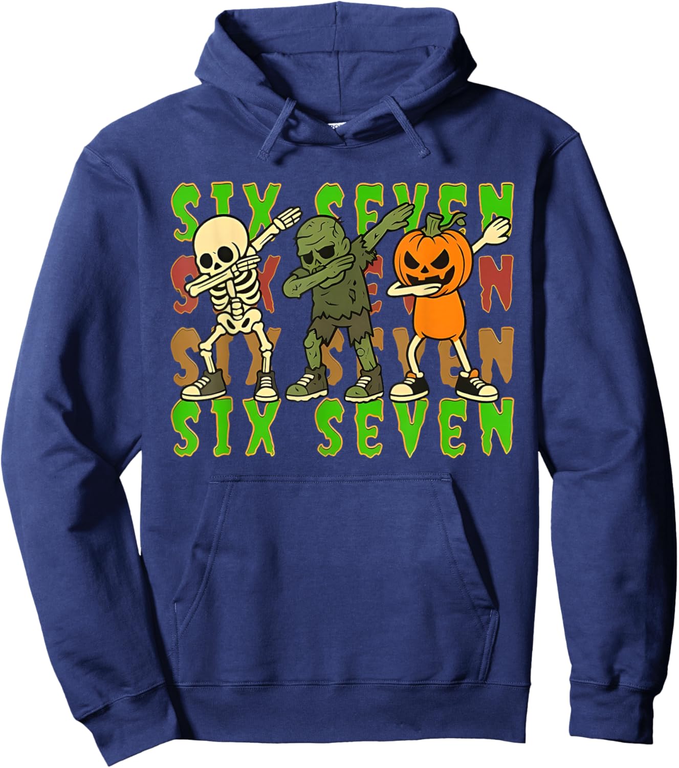 Six Seven Skeleton Spooky Pumpkin Halloween Couple Men Women Hoodie - Hoodie | Navy