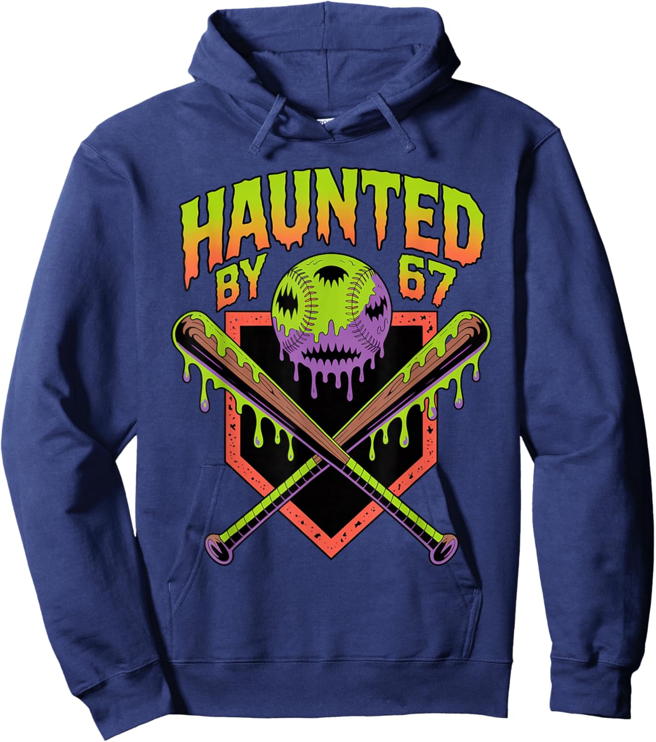 Funny Halloween Haunted by 67 Spooky Baseball Halloween Hoodie - Hoodie | Navy