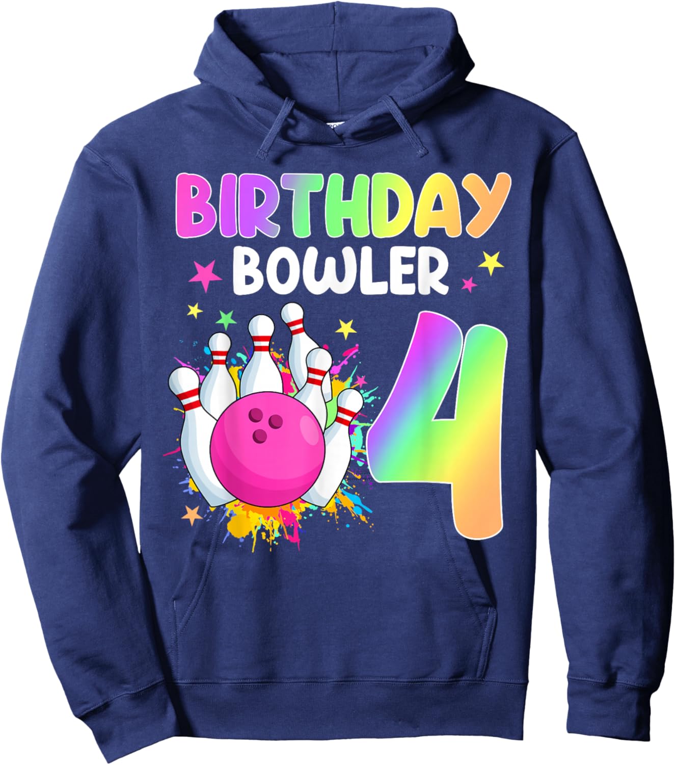 Rollin’ Into 4 Birthday Girls Bowling Themed 4th Bday Party Hoodie - Hoodie | Navy