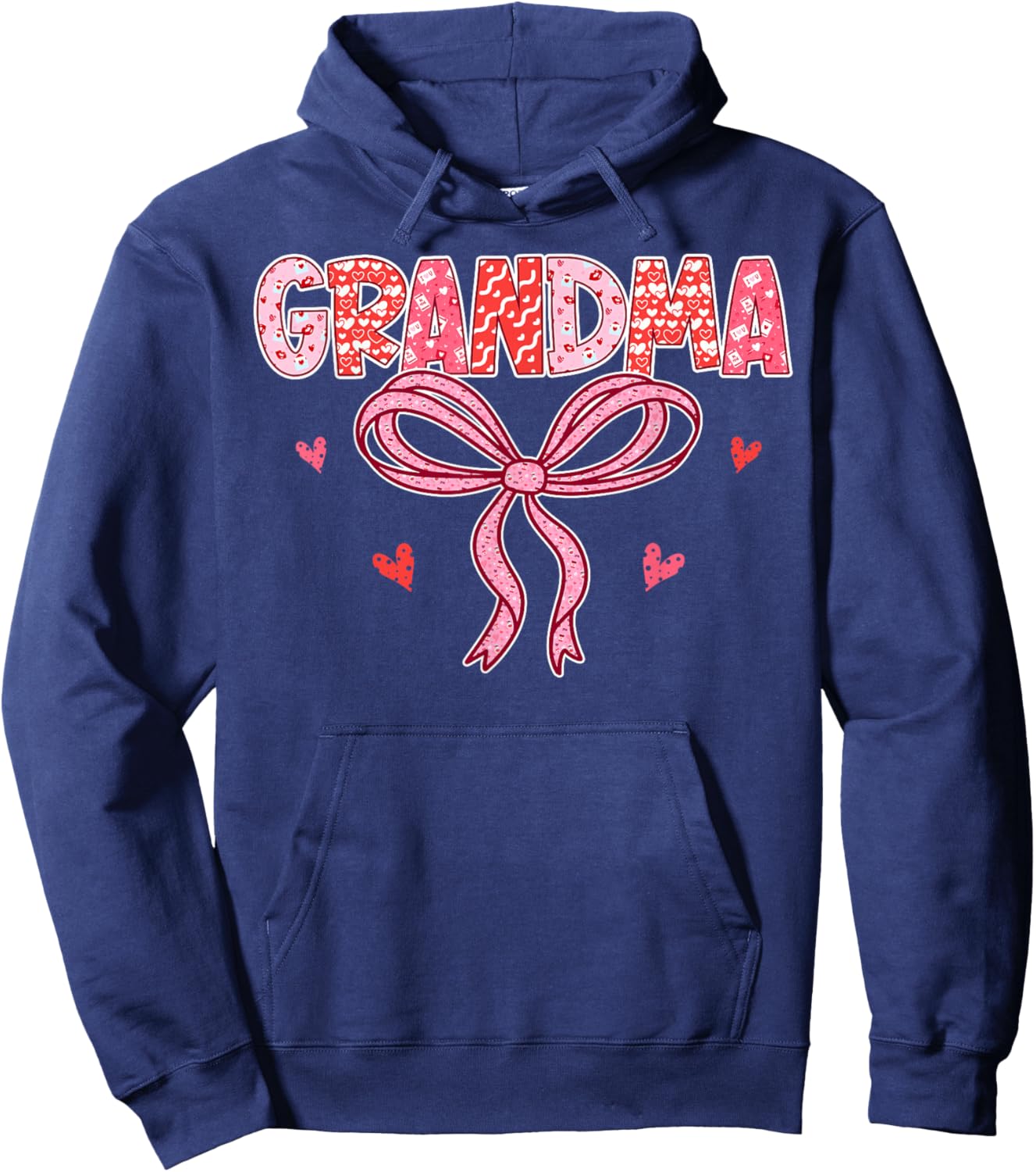 Grandma Valentine Pink Coquette Bow Valentine's Day Hoodie - Hoodie | Navy