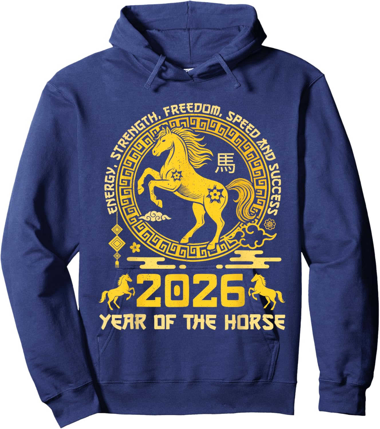 Happy Lunar Chinese New Year of The Horse 2026 Zodiac Hoodie - Hoodie | Navy
