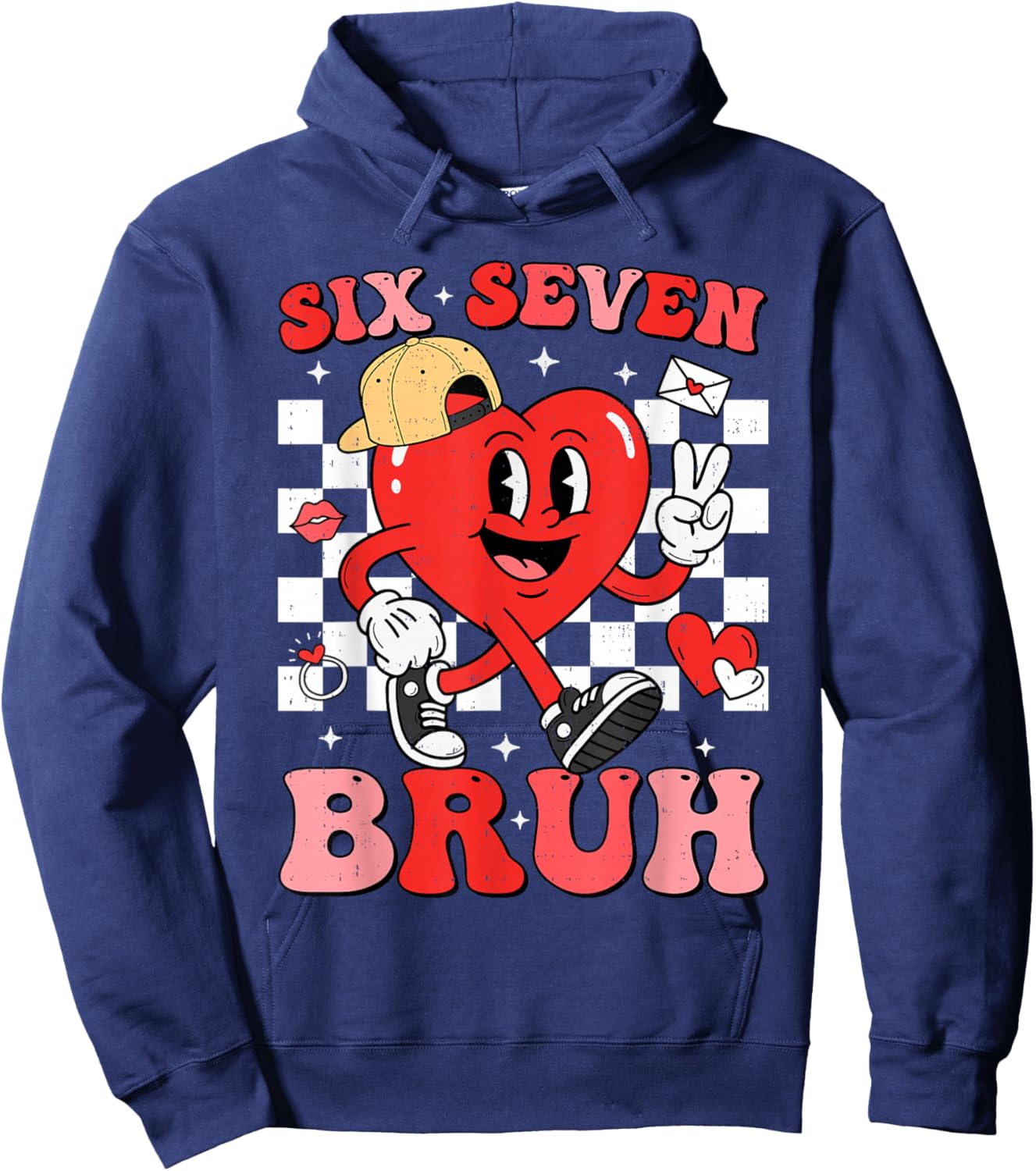 Six Seven Bruh Heart 6 7 Meme Funny Valentines Day Boys Kids Hoodie - Hoodie | Navy