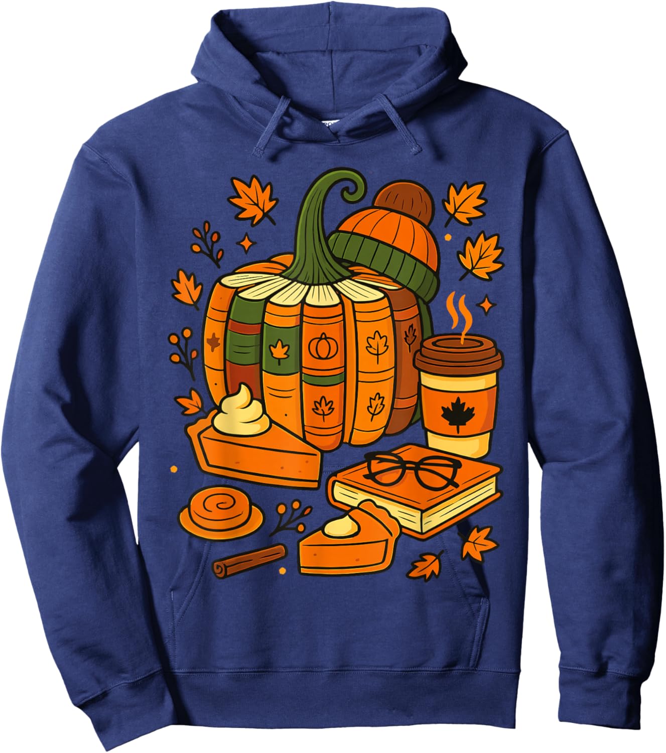 Retro Fall Pumpkin Books Autumn Reading Halloween Teacher Hoodie - Hoodie | Navy