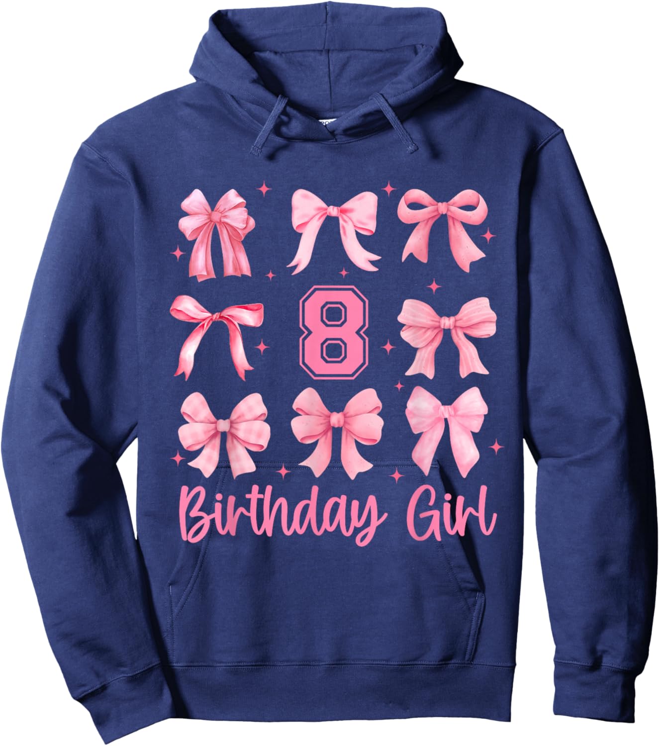 8 Years Old Birthday Girl Pink Bow Girls Kids Cute Birthday Hoodie - Hoodie | Navy