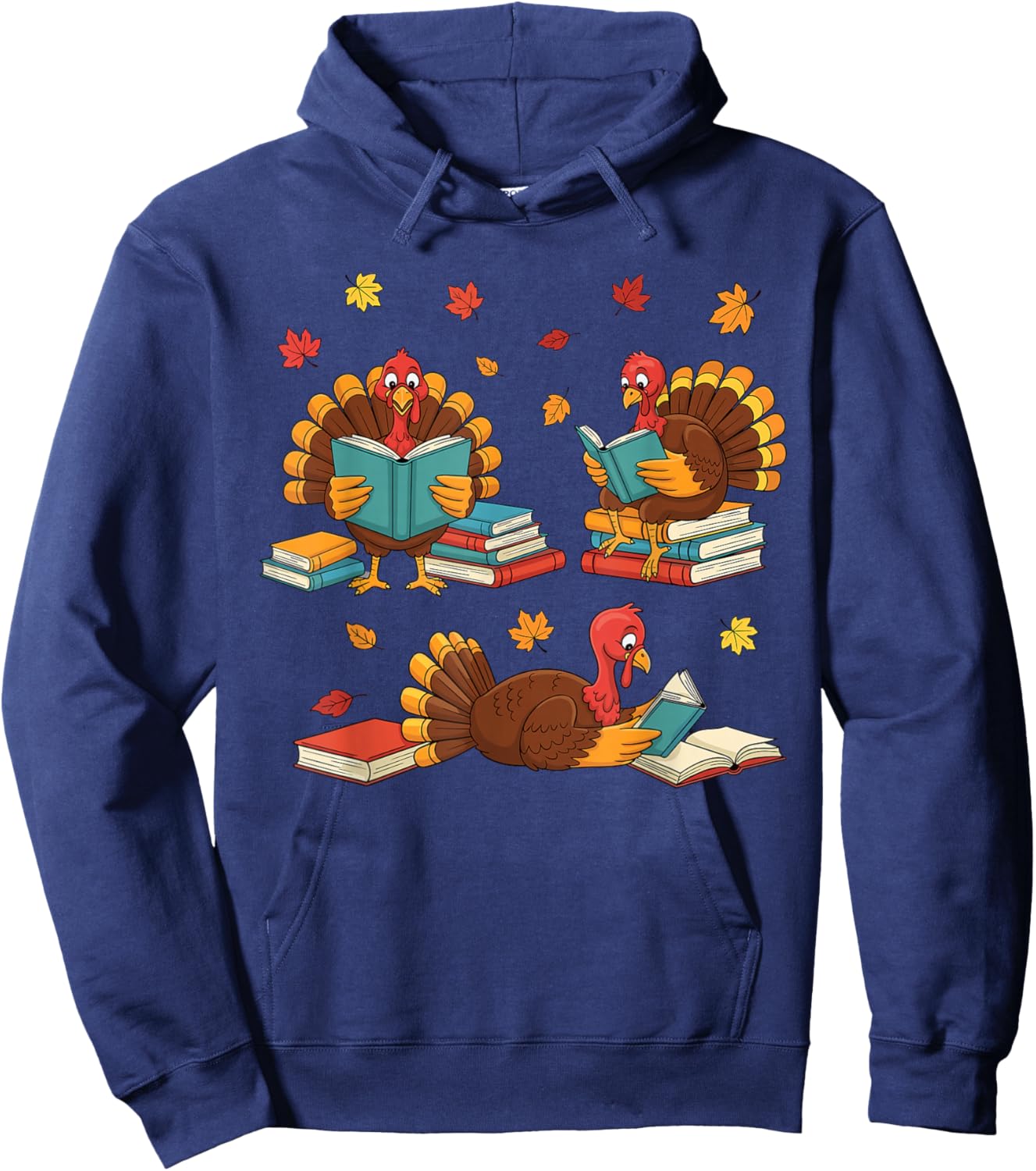 Turkey Reading Books Fall Book Lovers Thanksgiving Teacher Hoodie - Hoodie | Navy