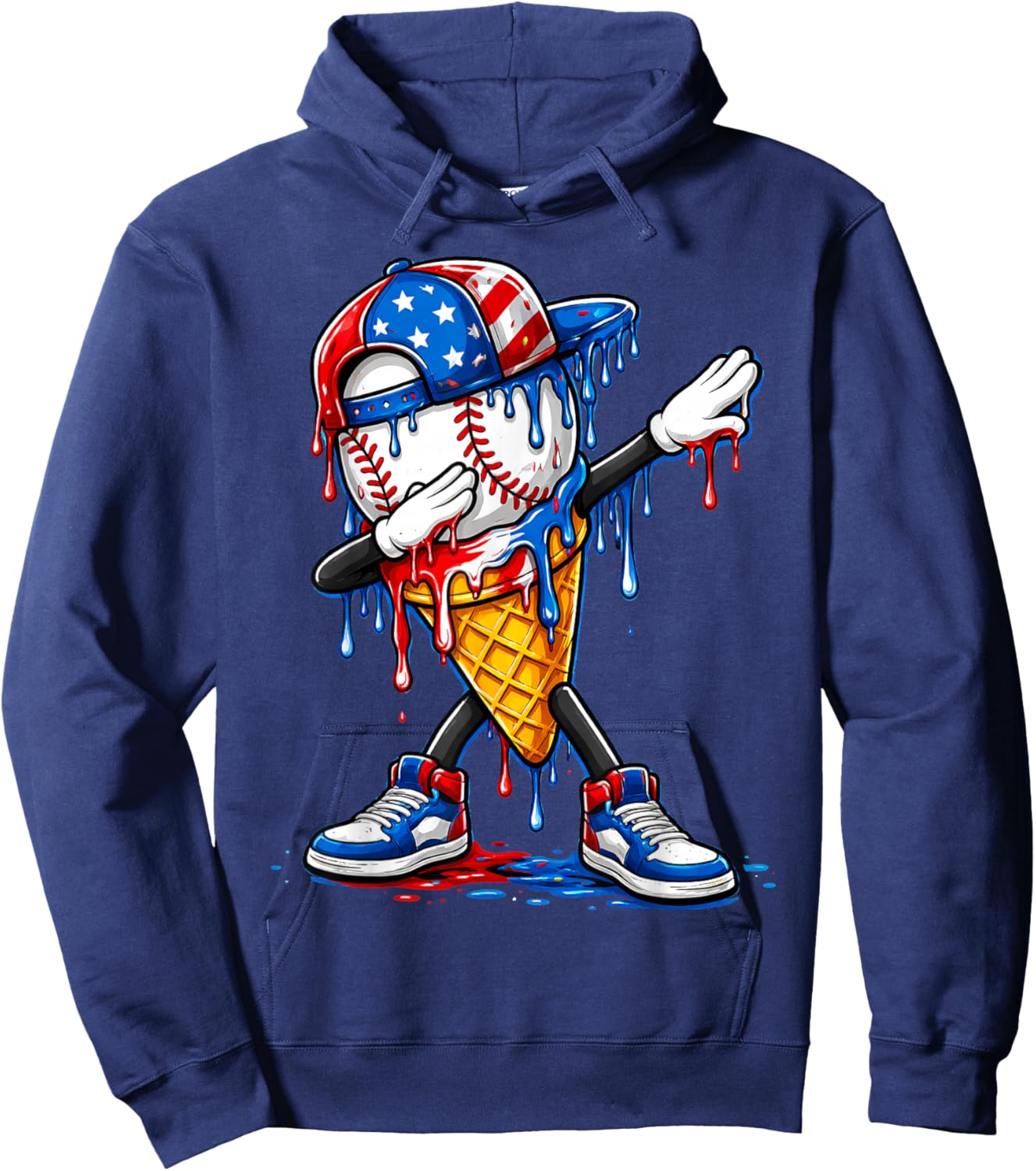 Baseball Drip American Flag for Boys Kids Youth 4th of July Hoodie - Hoodie | Navy