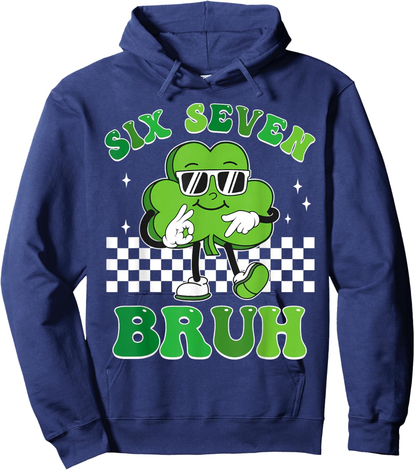 Six Seven Bruh Shamrock 67 Meme St Patrick's Day Boys Girls Hoodie - Hoodie | Navy