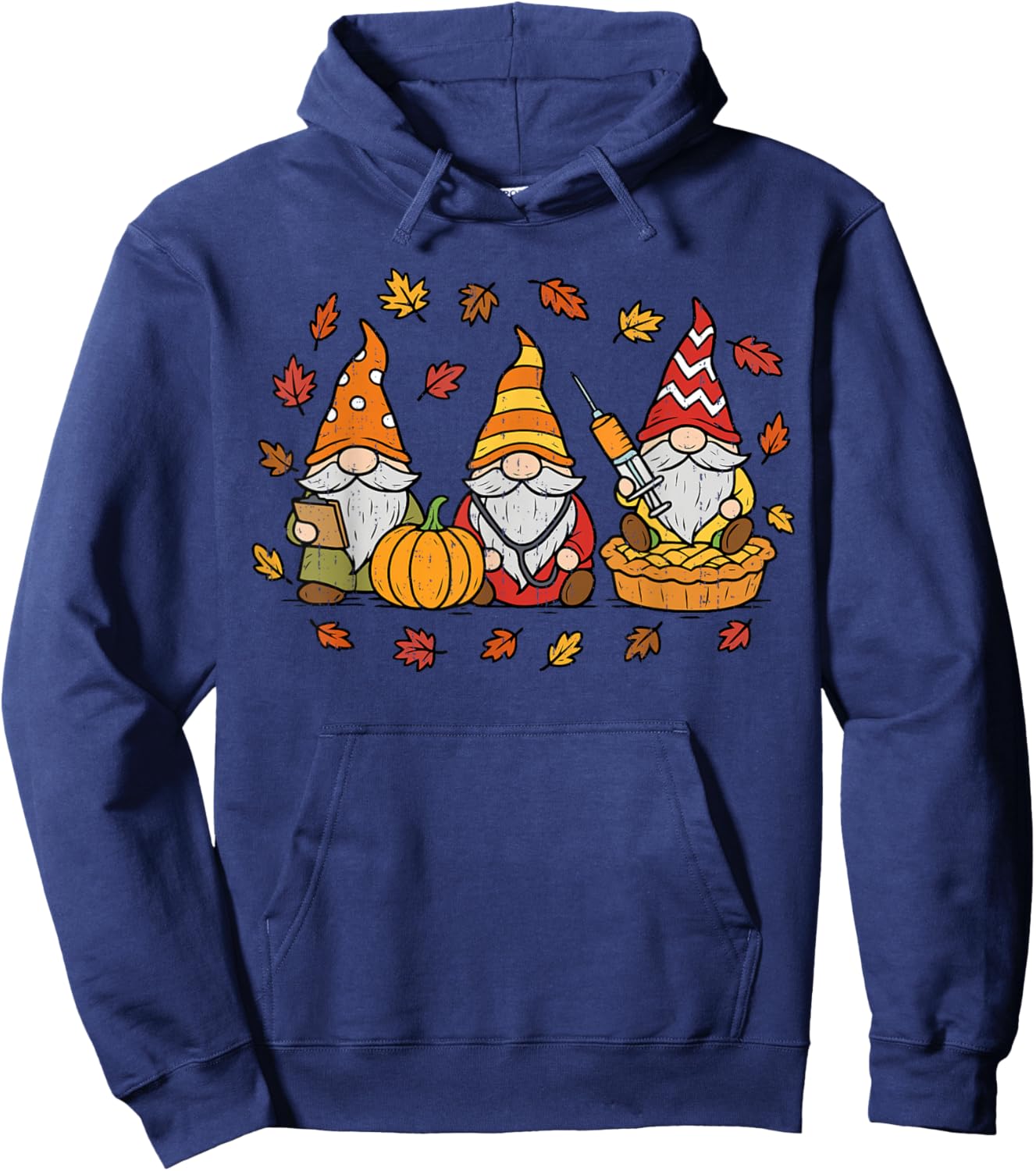 Funny Nurse Gnomes Thanksgiving Fall Scrub Top RN ICU ER Hoodie - Hoodie | Navy