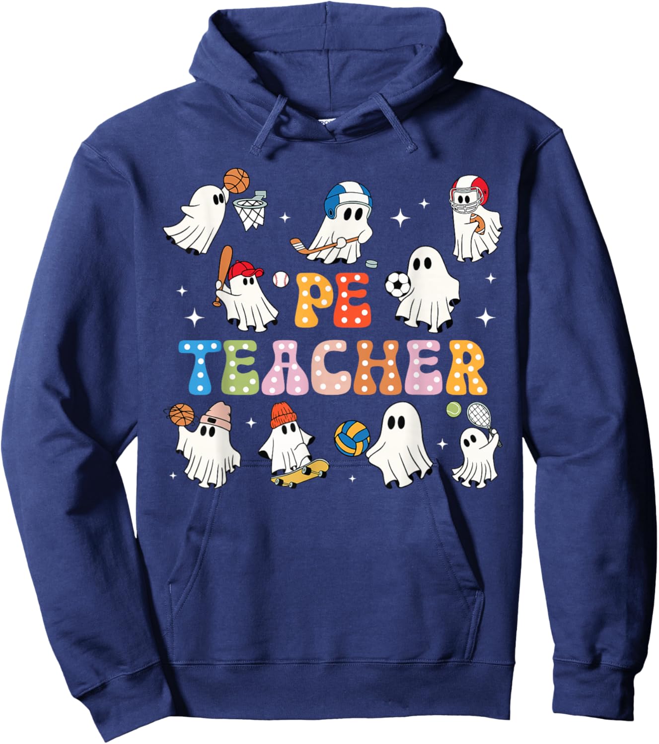 Halloween PE Teacher Ghost Playing Sports Physical Education Hoodie - Hoodie | Navy