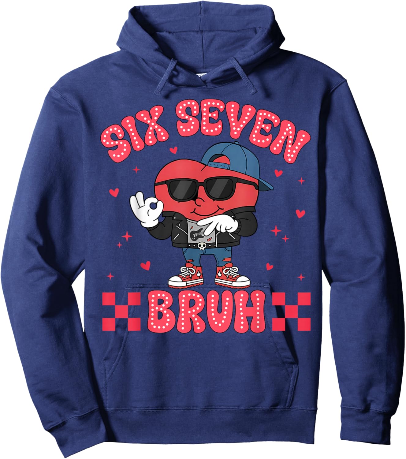 Six Seven Bruh Funny 67 Meme 6 7 Valentines Hearts Men Boys Hoodie - Hoodie | Navy