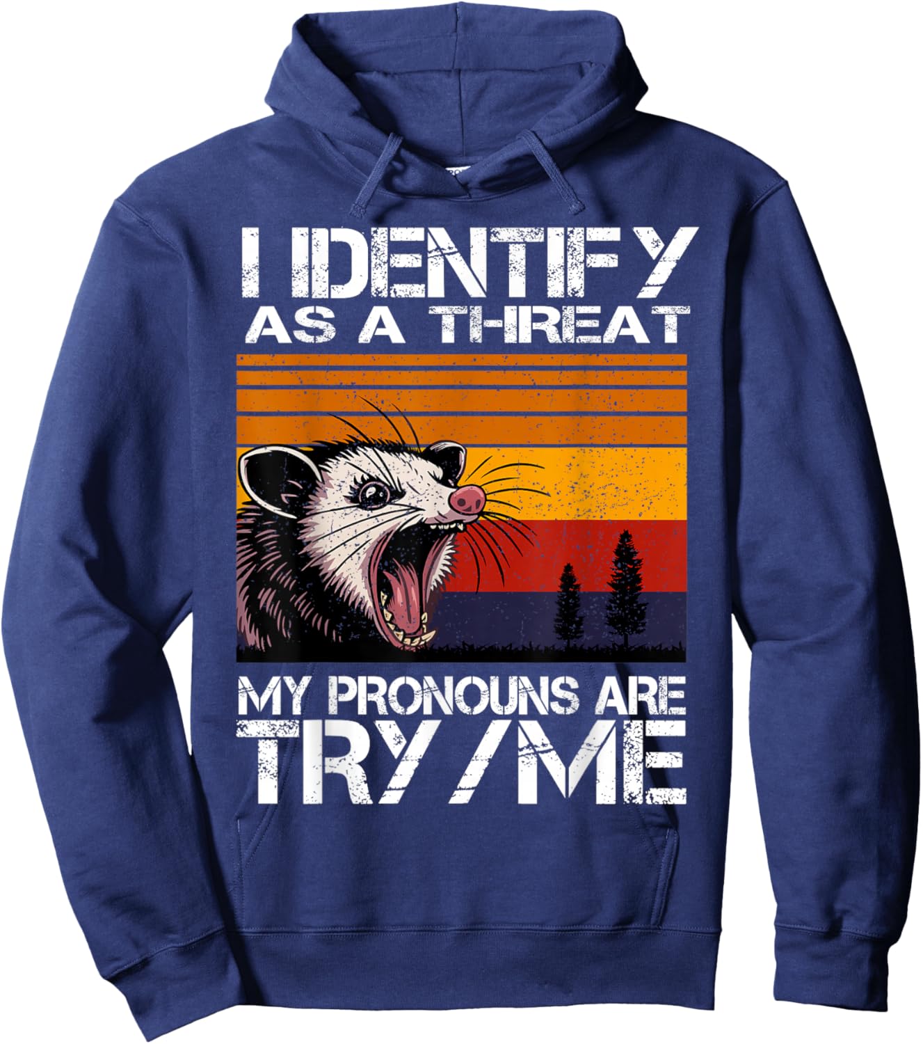 Opossum i Identify as a Threat Vintage Funny Possum Meme Hoodie - Hoodie | Navy