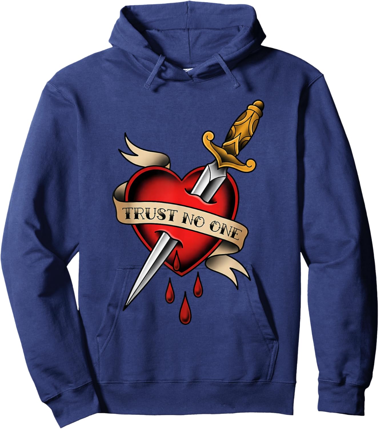 Trust No One Dagger Through Heart Tattoo Hoodie - Hoodie | Navy