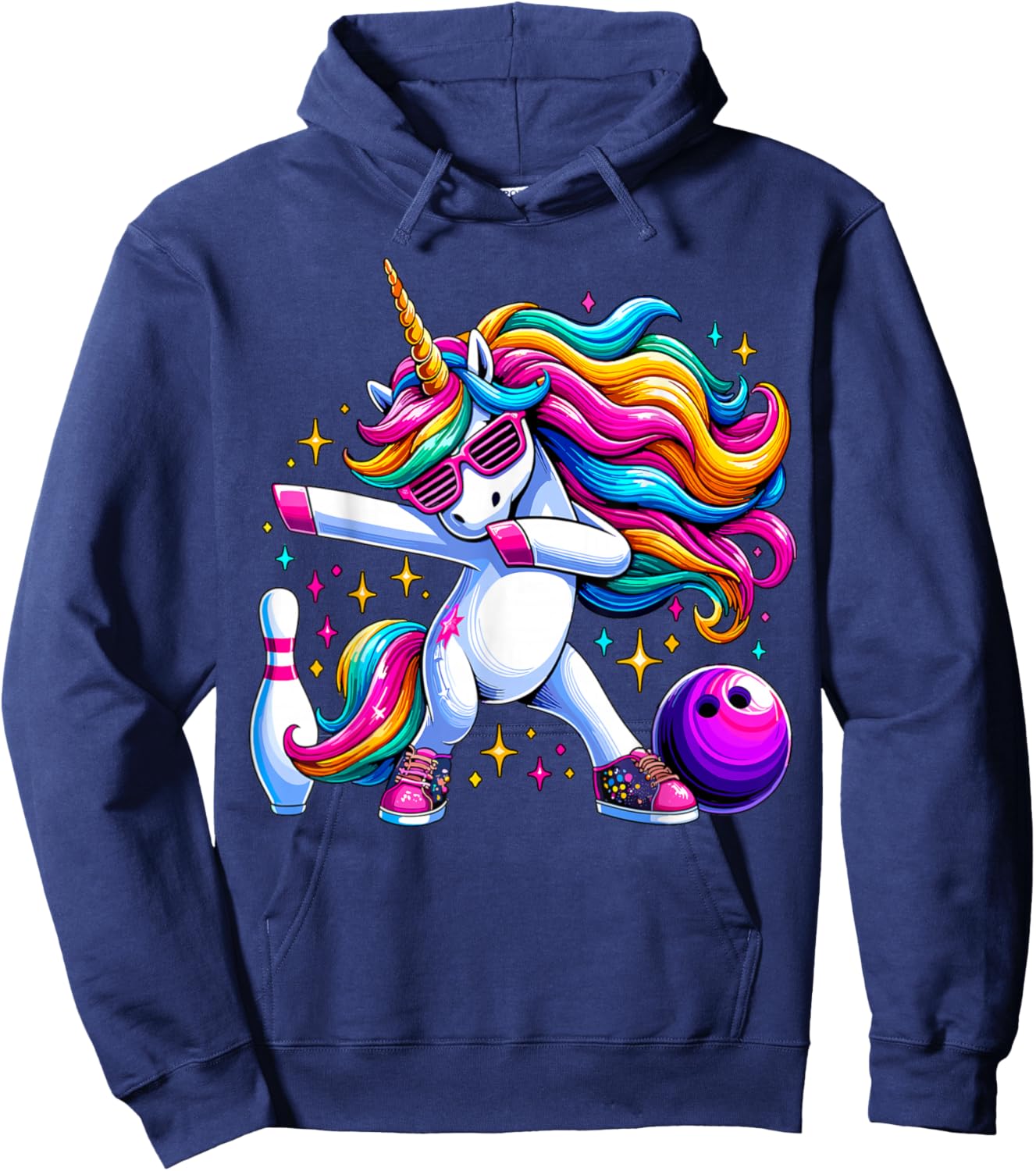 Unicorn Dabbing Bowling Squad Birthday Hoodie - Hoodie | Navy