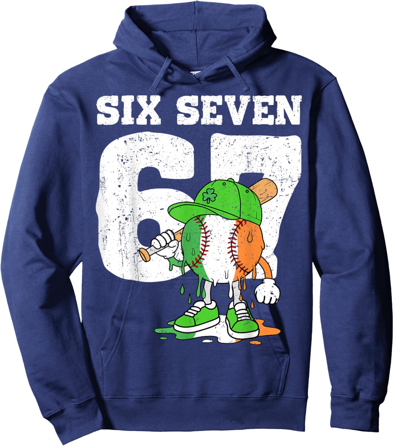 Boys St Patricks Day 67 Six Seven Baseball Ice Cream Drip Hoodie - Hoodie | Navy