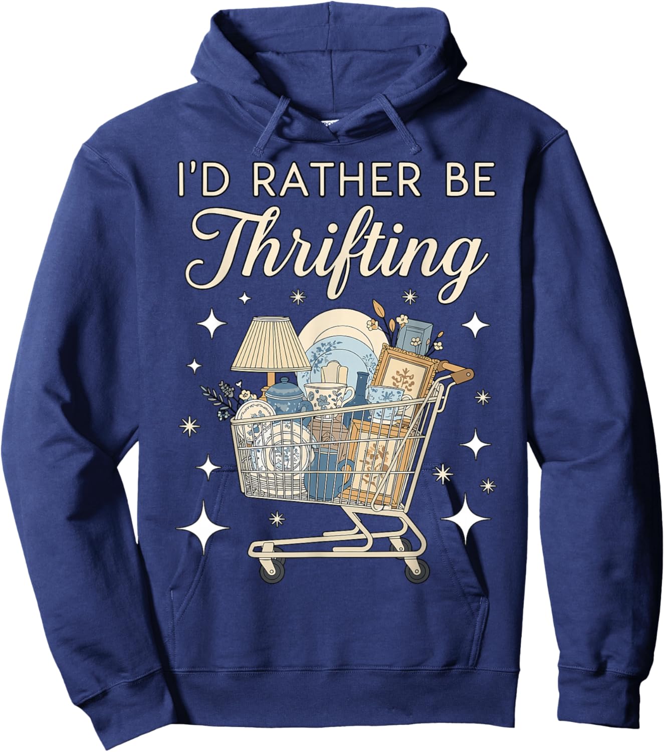 I’d Rather Be Thrifting Vintage Shopping Lover Aesthetic Hoodie - Hoodie | Navy