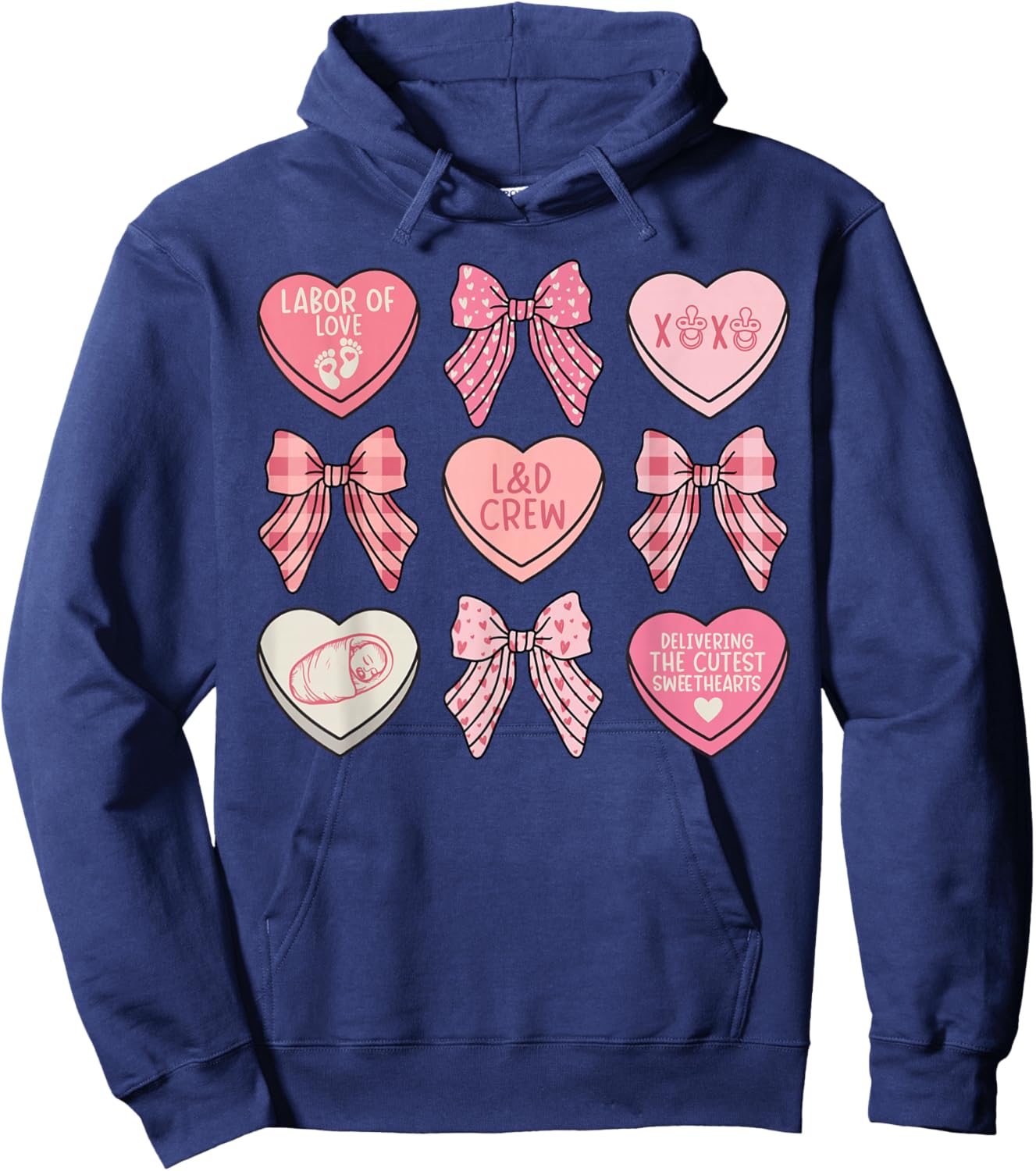Labor and Delivery Nurse Valentine Hearts Coquette L&D Nurse Hoodie - Hoodie | Navy
