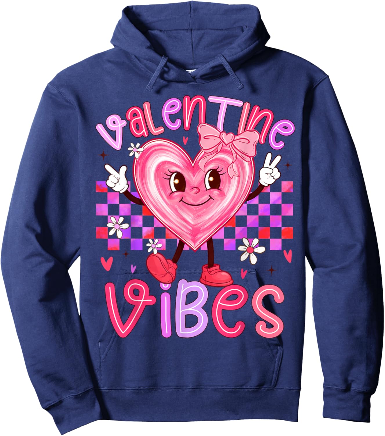 Valentine Vibes Cute Girl Happy Valentines Day Preppy Hoodie - Hoodie | Navy