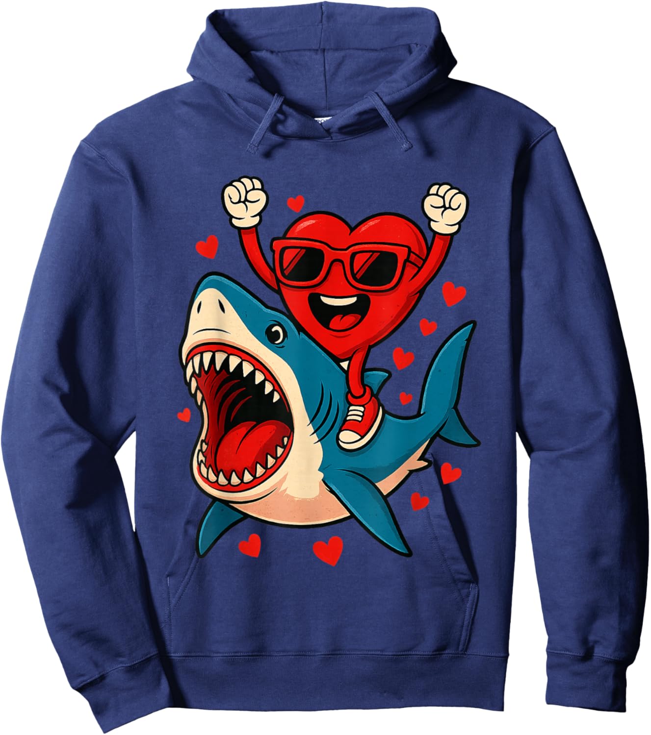 Valentines Day Heart Riding Shark Funny Toddler Boys Kids Hoodie - Hoodie | Navy