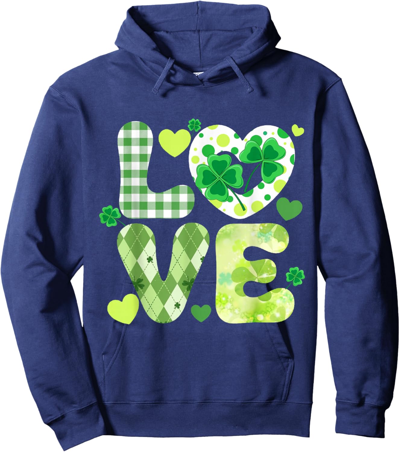 Love St Patrick Day Shamrock Clover Lucky Irish Girls Women Hoodie - Hoodie | Navy