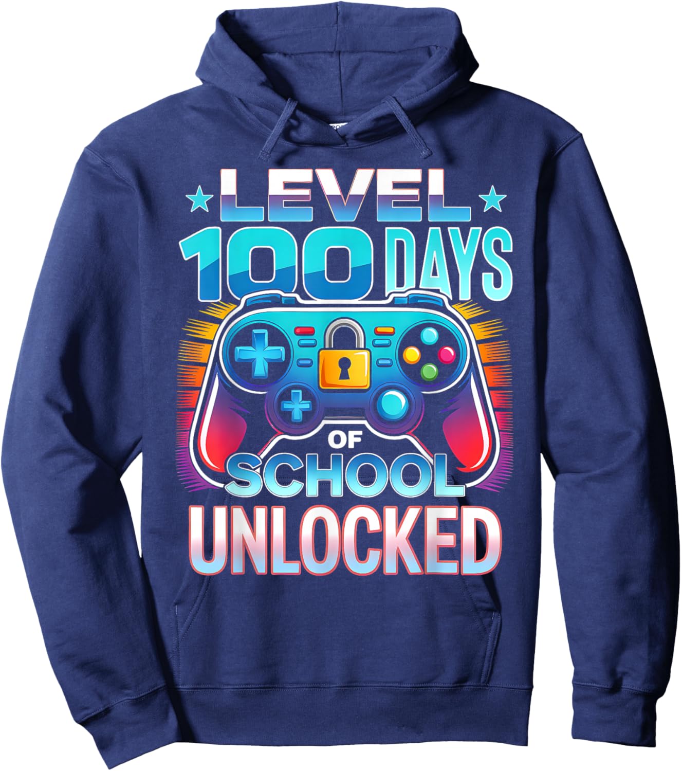 Level 100 Days of School Unlocked 100th Day of School Boys Hoodie - Hoodie | Navy