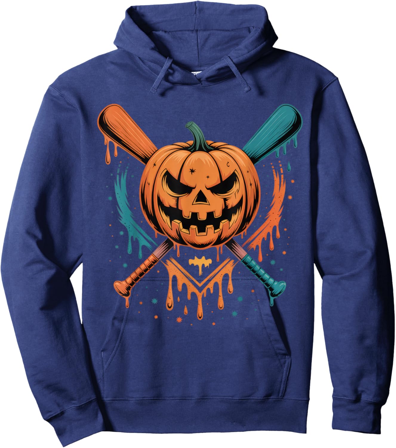 Pumpkin Halloween Baseball Ice Cream Drip Spooky Boys Youth Hoodie - Hoodie | Navy
