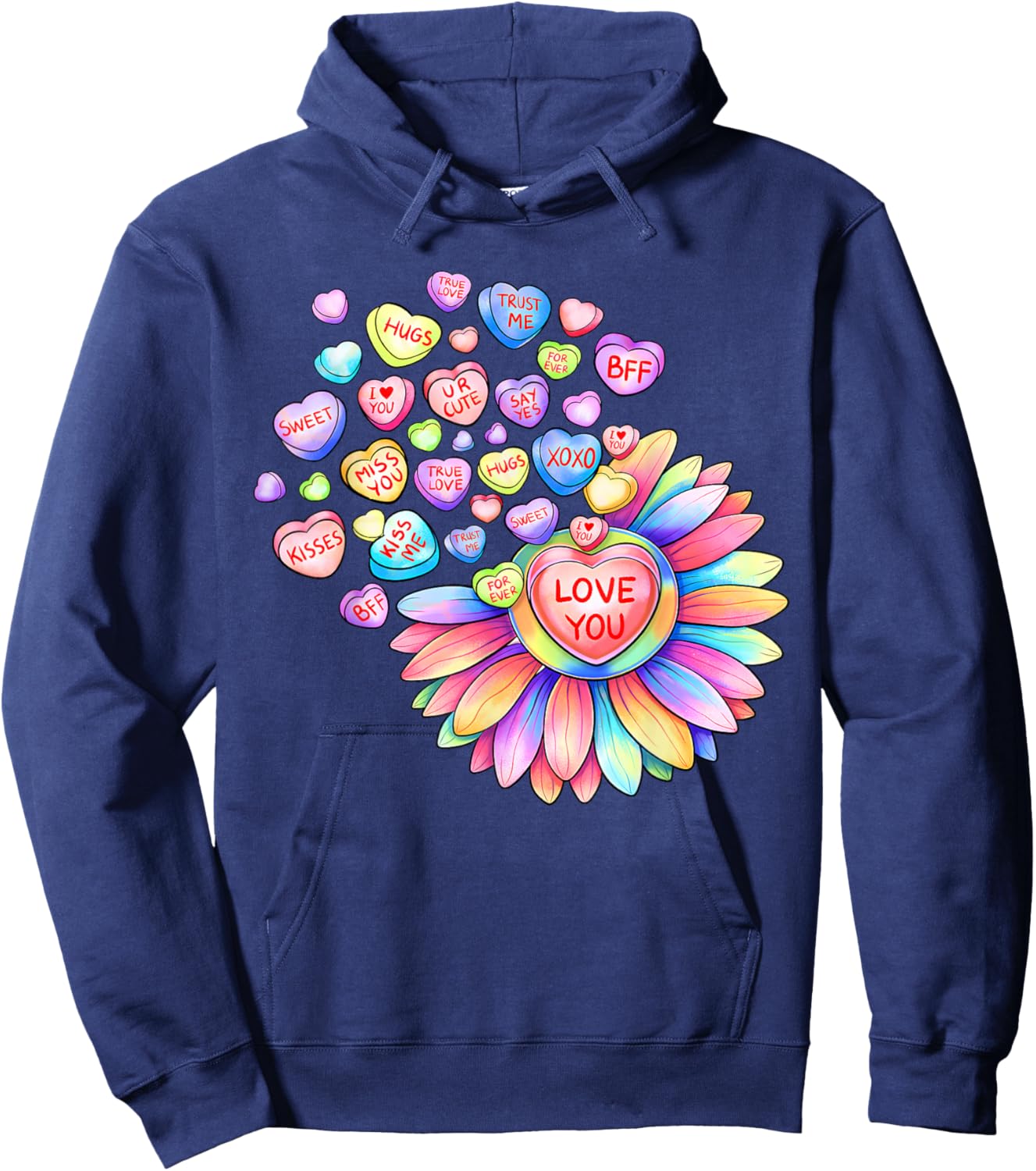 Love Sunflower Hearts Candy Valentines Day Girls Hoodie - Hoodie | Navy
